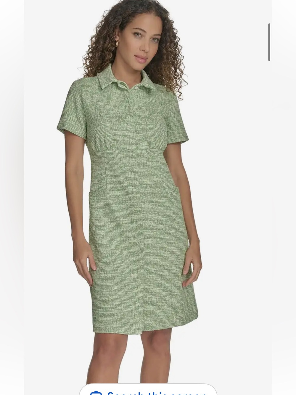 Calvin Klein Collar button front tweed Shift Dress in Light Green NEW